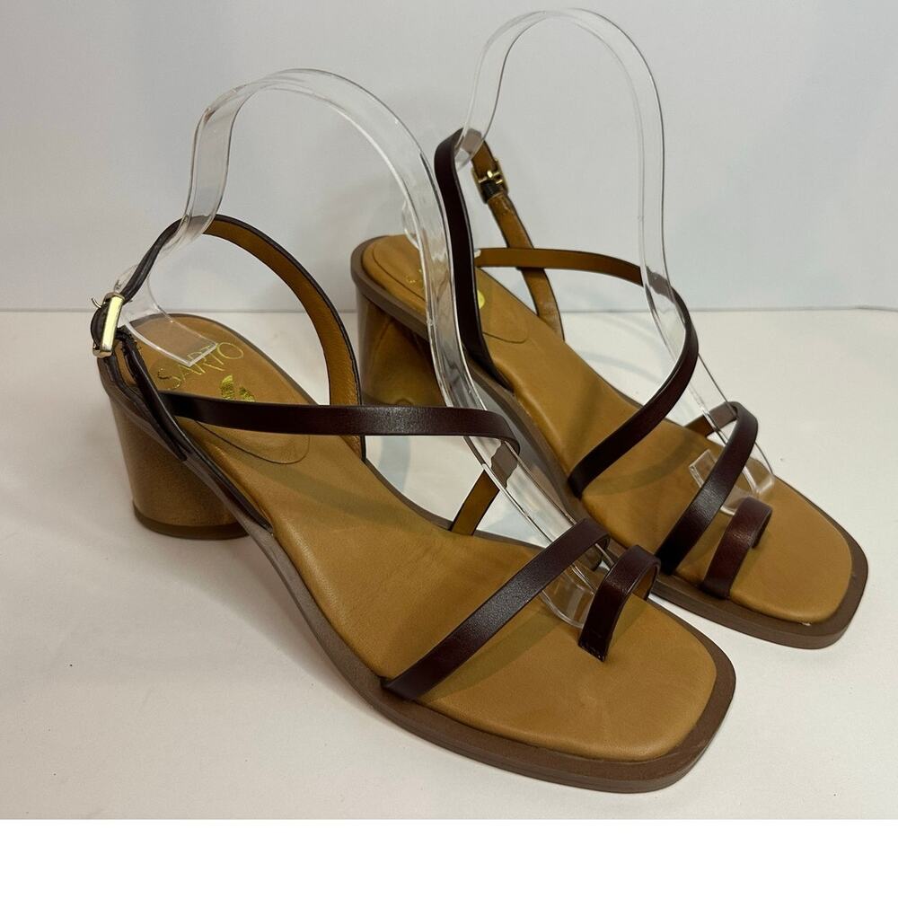 Franco Sarto Rache 2 Leather Toe Loop Sandals Brown Women’s 9.5 NWT Resort